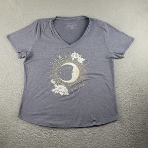 Moonlight Dreams Shirt Womens 2X Gray Graphic Print‎ Casual V Neck Outdoor Tee